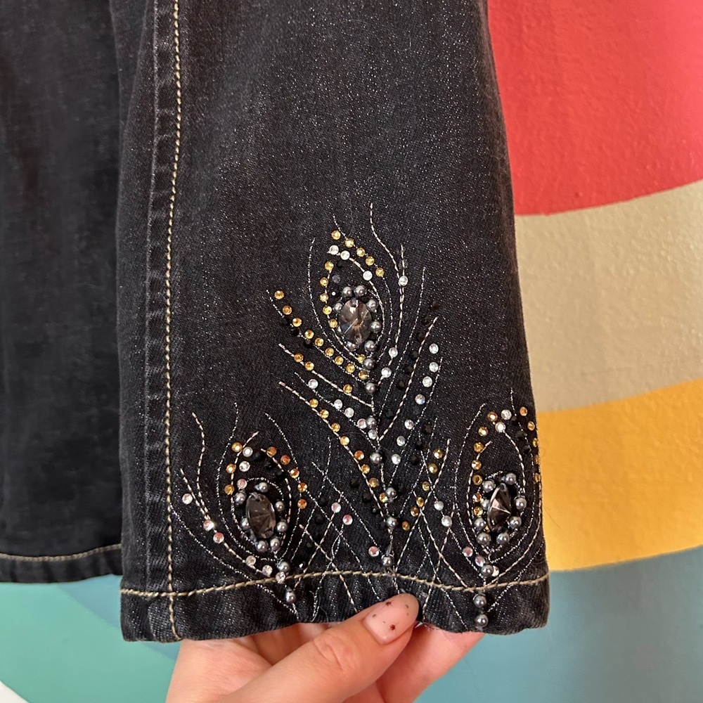 Ameri Mode Denim Embellished Peacock Rhinestone Z… - image 3